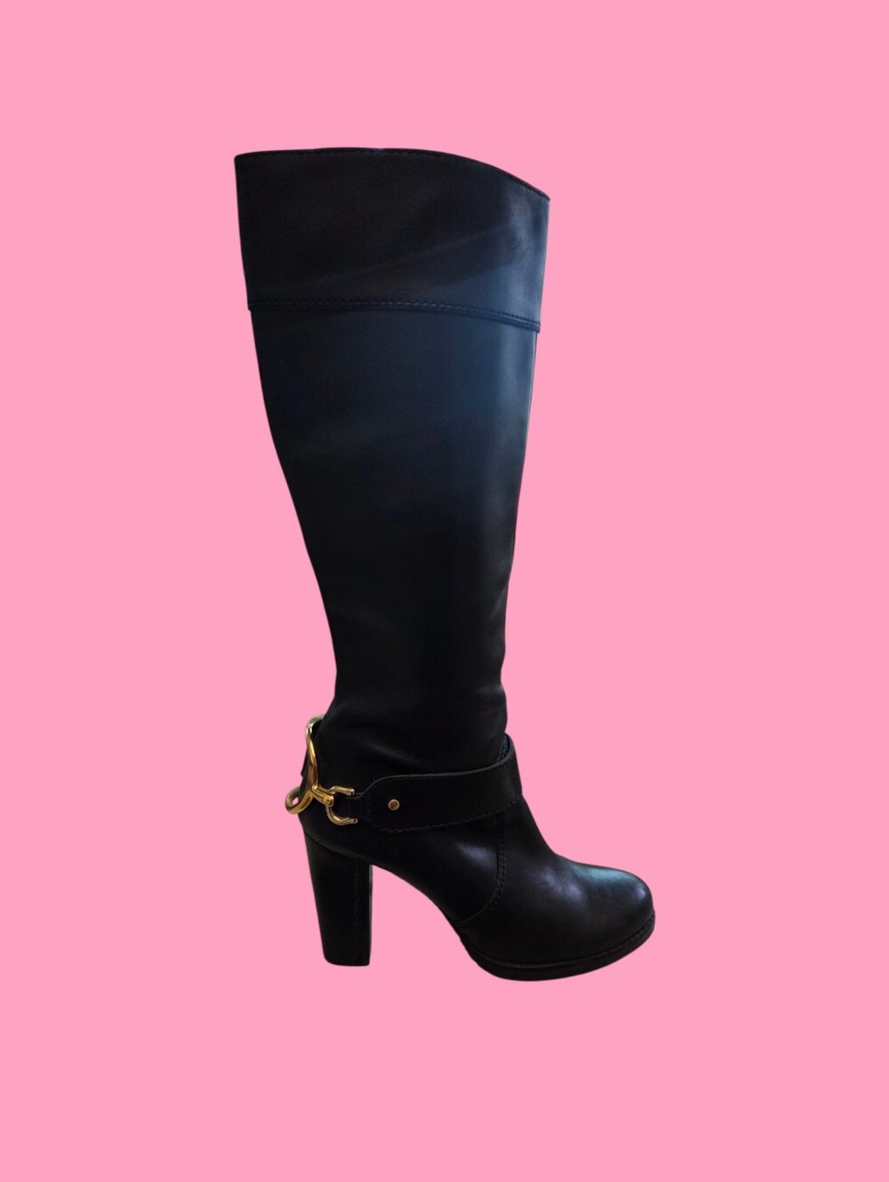 Juicy Couture Vintage black Women's Knee-High Heeled Boot with Gold Accent